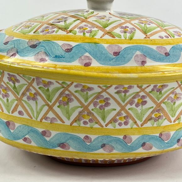 Vintage MacKenzie-Childs Summer Frock Chowder Bowl With Lid 7"x5"x5" Terracotta - Picture 10 of 12